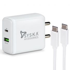 Syska PDQC02 42W 2A Multiport Mobile Charger with Detachable Cable-White