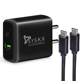 Syska PDQC02 42W 2A Multiport Mobile Charger with Detachable Cable
