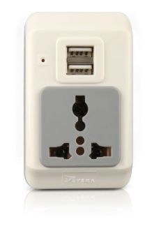Syska Travel Adaptor with 2 USB Port 1 Socket Surge Protector